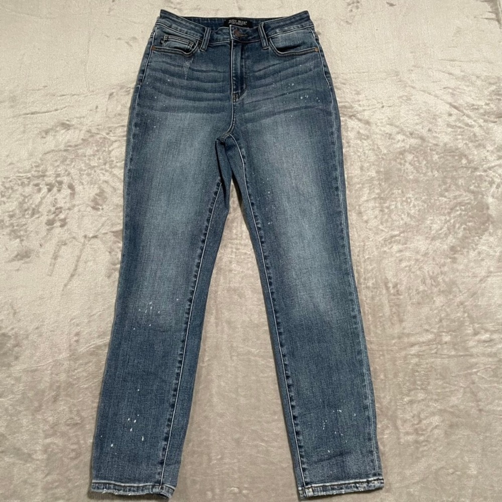 Judy Blue Jeans Womens 28 Blue Lander High‎ Waist Bleach Splash Boyfriend Fit